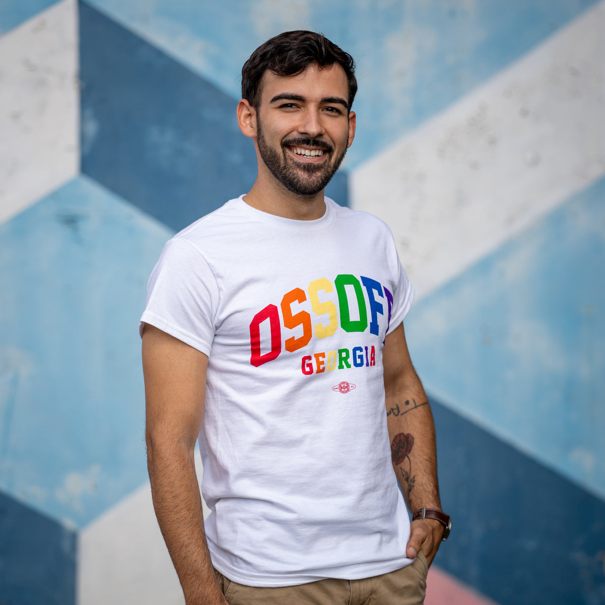 Collegiate Rainbow Tee - White