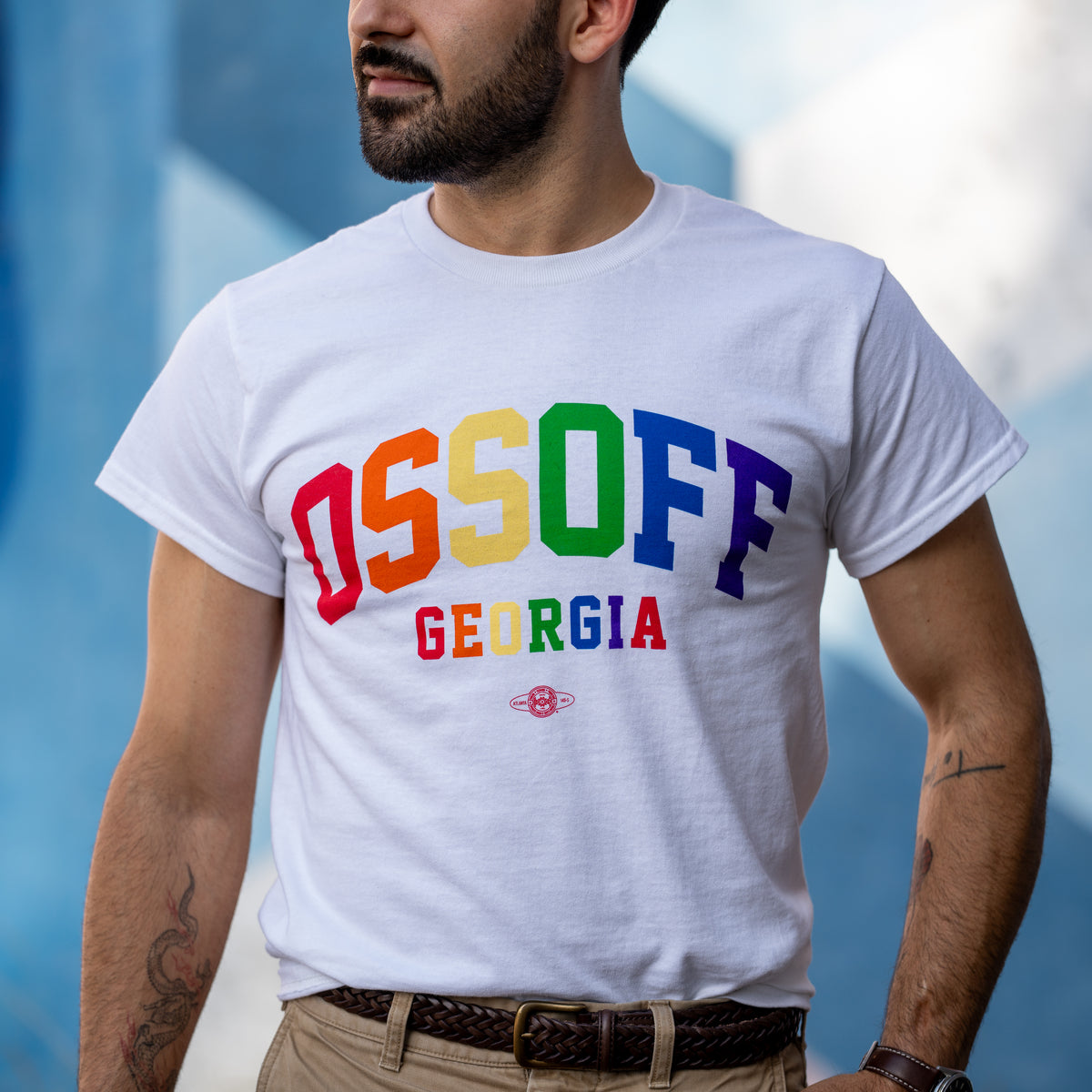 Collegiate Rainbow Tee - White